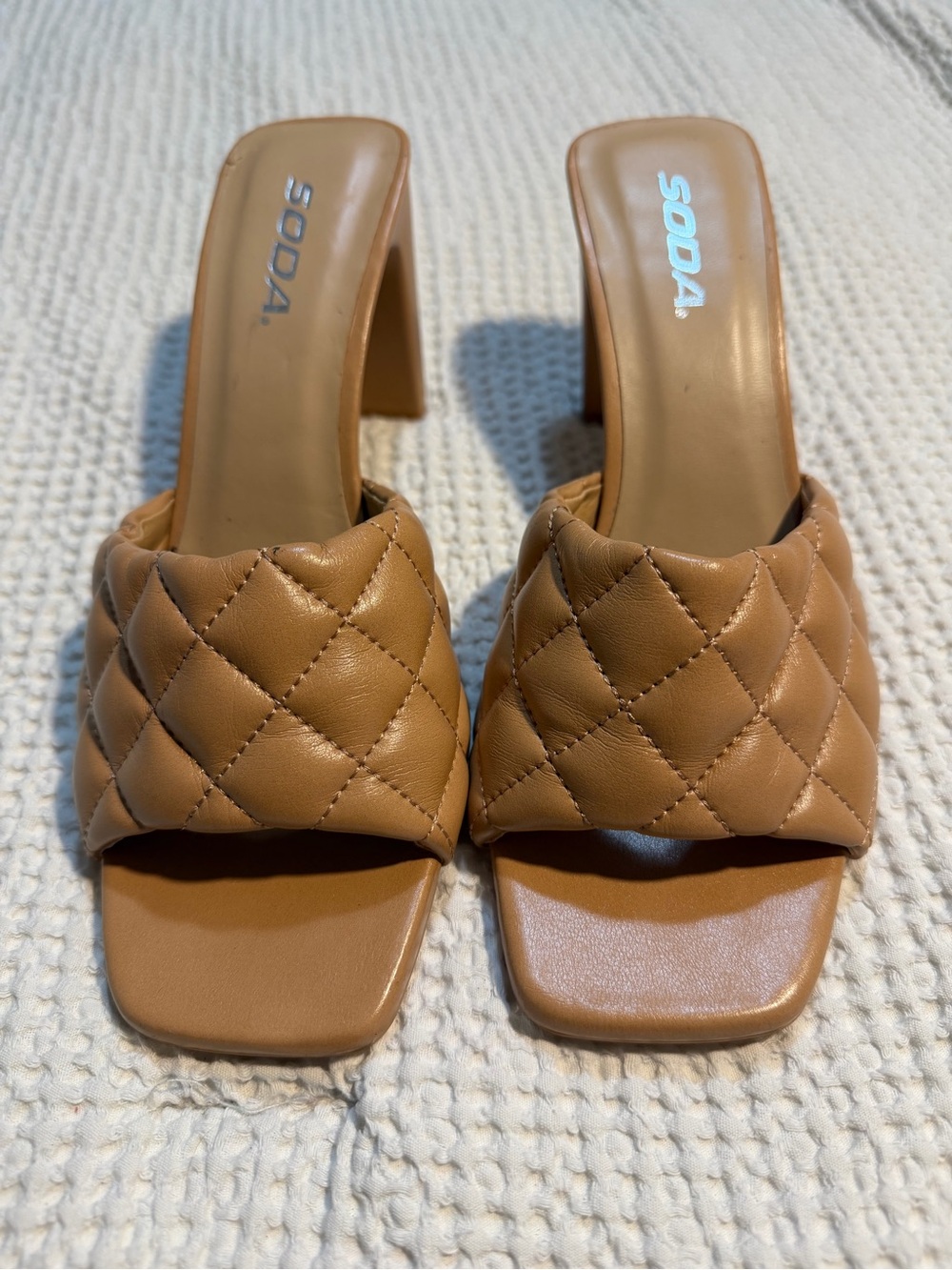 Soda Quilted Tan Slide Mules